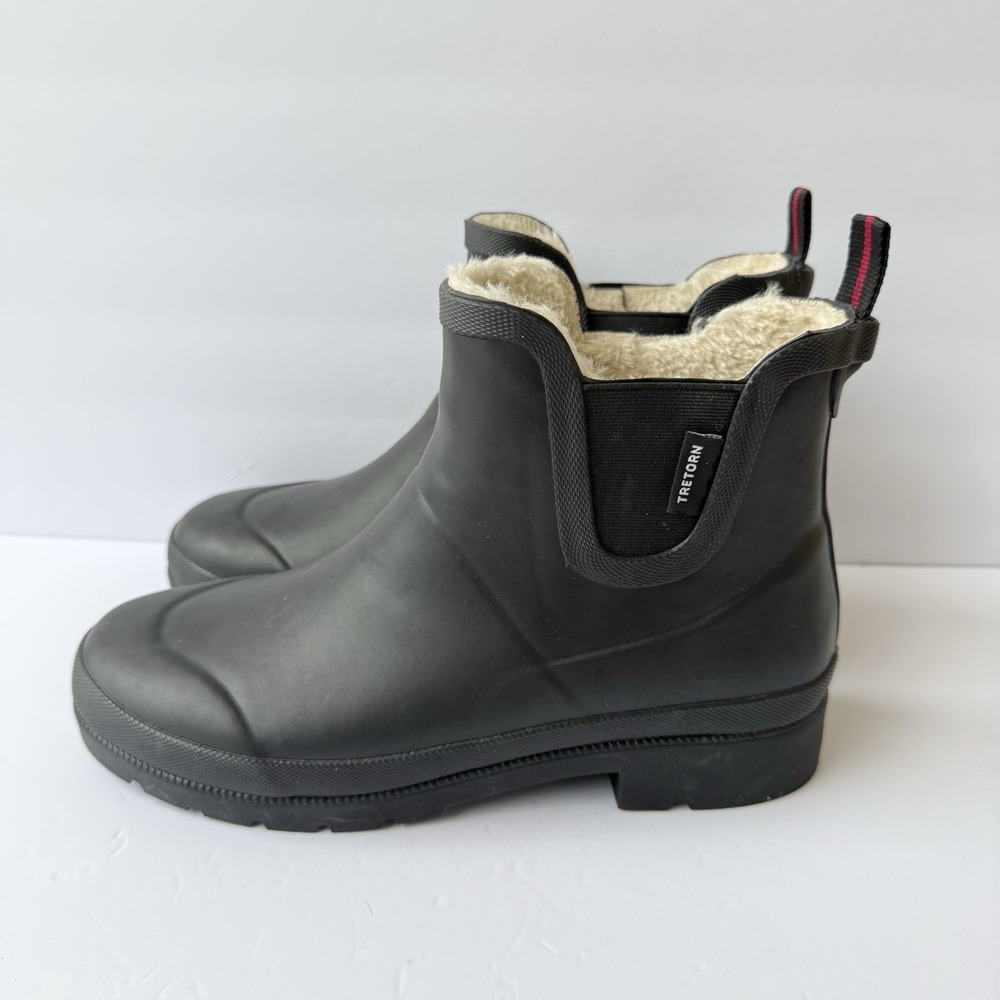 Tretorn Lina Women's Waterproof Chelsea Rain Boots Faux Fur Lined Black Size 9M
